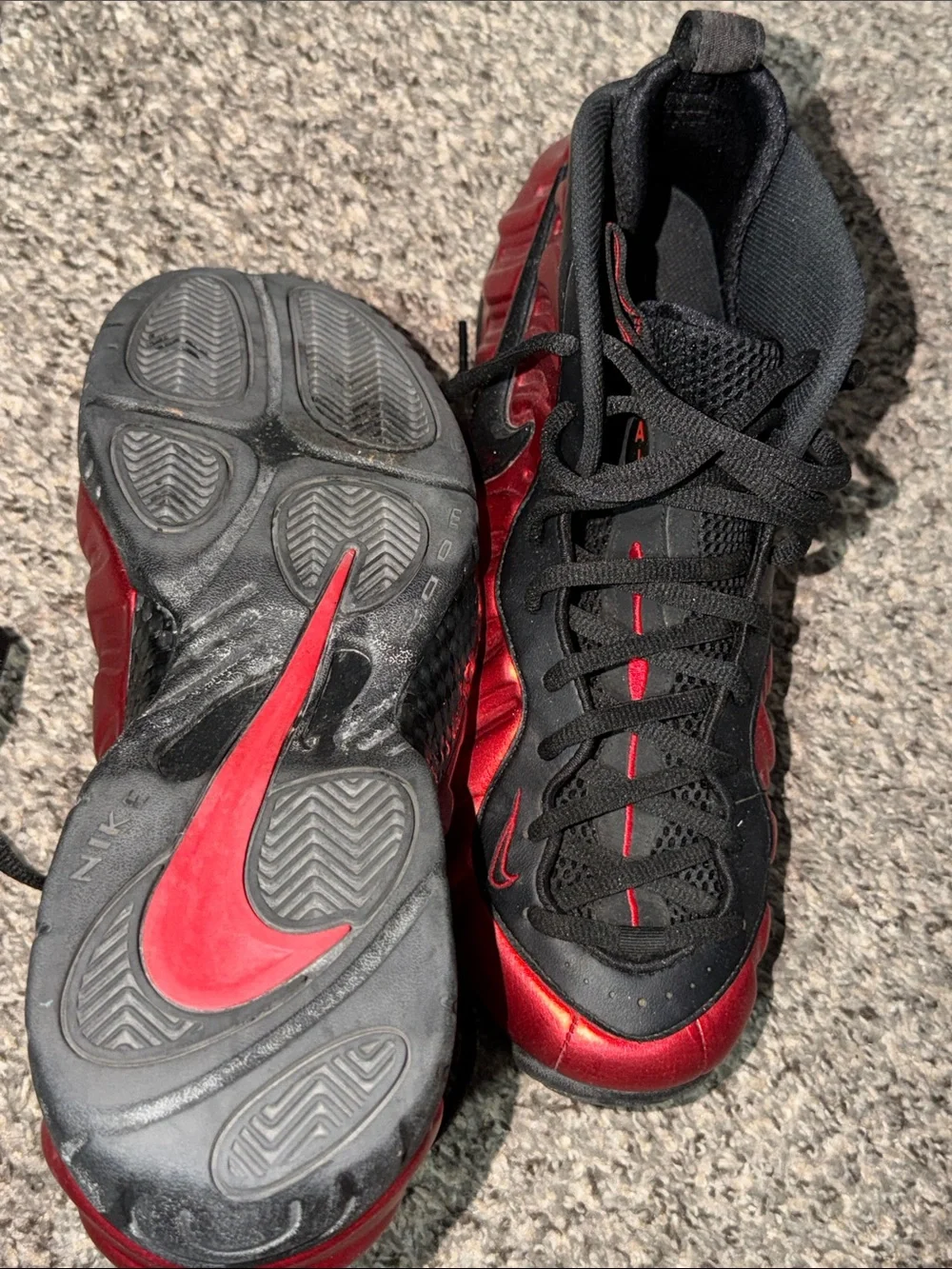 Nike Men’s Red and Black Foamposite-Style Sneakers